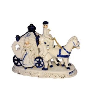 Vintage Blue on White Hand Painted Porcelain Carriage Figurine